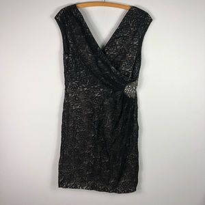 Eliza J Lace Fitted Dress Black Rhinestones 380
